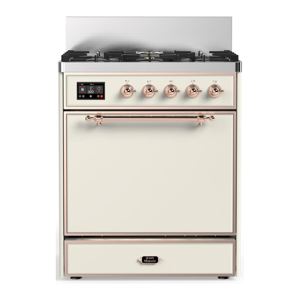 ILVE Majestic III 30" Antique White Dual Fuel Range with 5 Burners Solid Door Liquid Propane