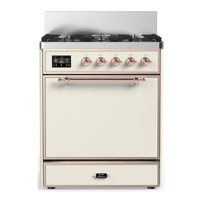 ILVE Majestic III 30" Antique White Dual Fuel Range with 5 Burners Solid Door Liquid Propane