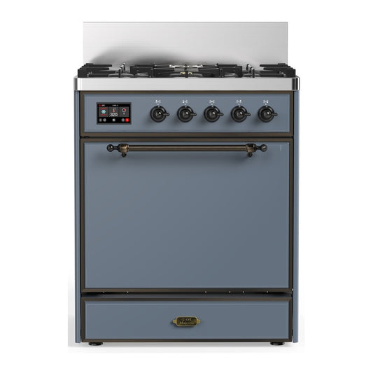 ILVE Majestic III 30" Blue Grey Dual Fuel Range with 5 Burners Solid Door Liquid Propane