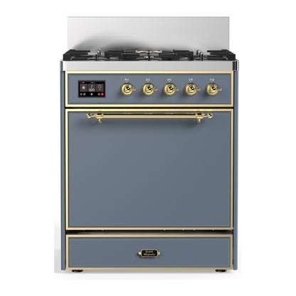 ILVE Majestic III 30" Blue Grey Dual Fuel Range with 5 Burners Solid Door Natural Gas