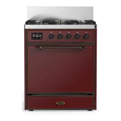 ILVE Majestic III 30" Burgundy Dual Fuel Range with 5 Burners Solid Door Liquid Propane