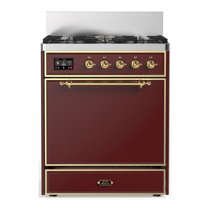 ILVE Majestic III 30" Burgundy Dual Fuel Range with 5 Burners Solid Door Liquid Propane