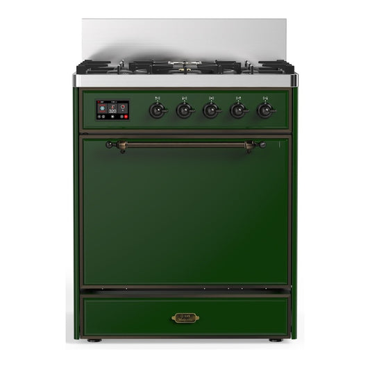 ILVE Majestic III 30" Emerald Green Dual Fuel Range with 5 Burners Solid Door Liquid Propane