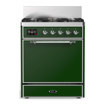 ILVE Majestic III 30" Emerald Green Dual Fuel Range with 5 Burners Solid Door Natural Gas