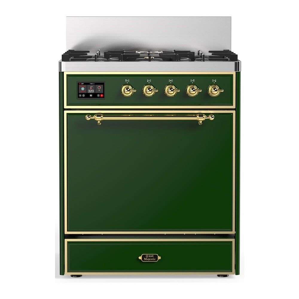 ILVE Majestic III 30" Emerald Green Dual Fuel Range with 5 Burners Solid Door Natural Gas