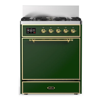 ILVE Majestic III 30" Emerald Green Dual Fuel Range with 5 Burners Solid Door Natural Gas