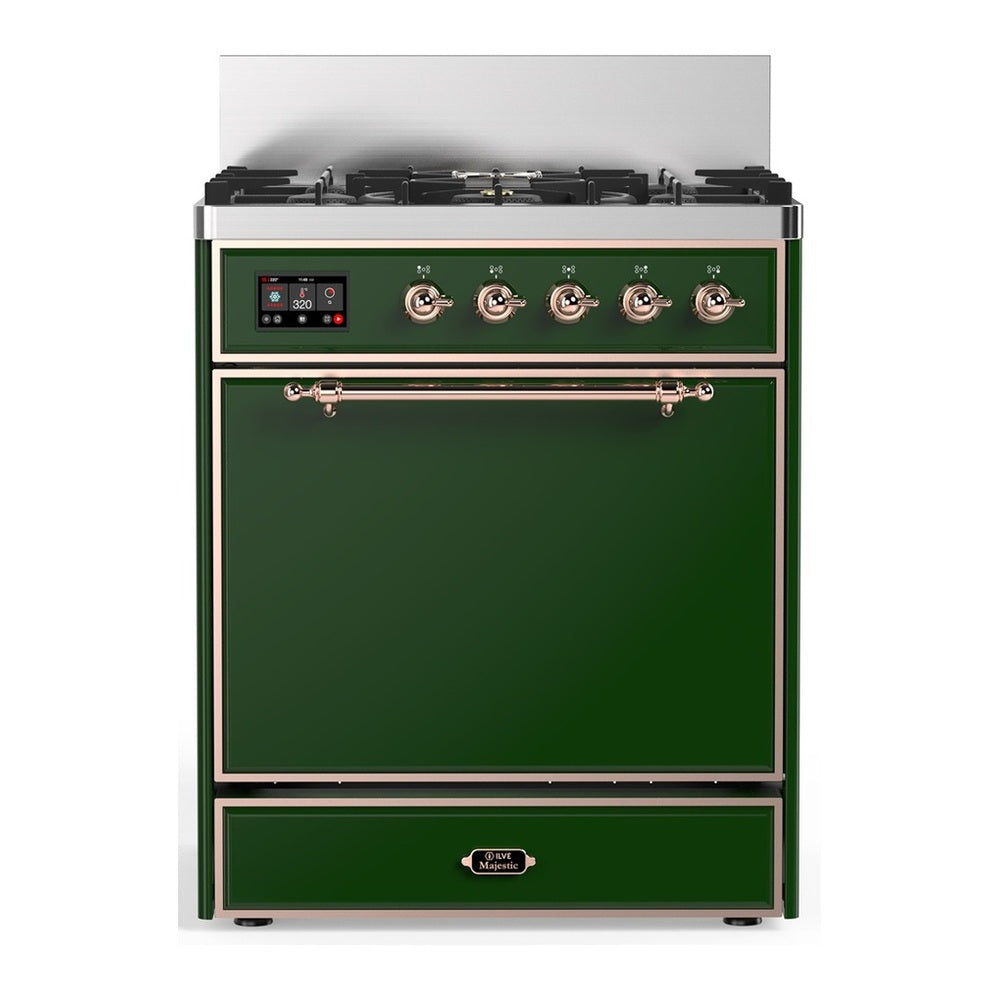 ILVE Majestic III 30" Emerald Green Dual Fuel Range with 5 Burners Solid Door Natural Gas