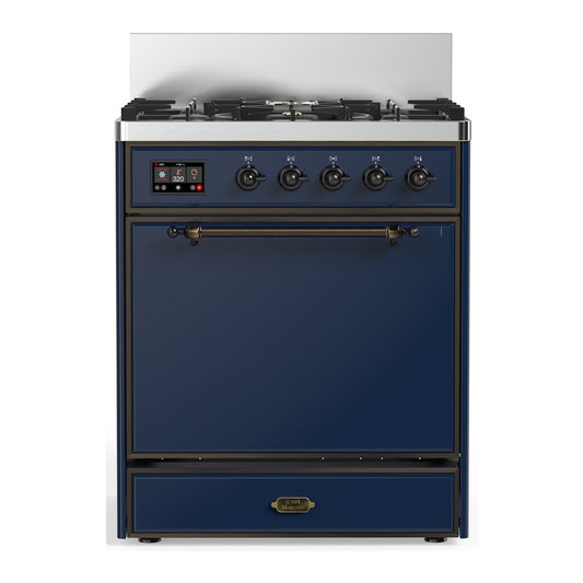 ILVE Majestic III 30" Midnight Blue Dual Fuel Range with 5 Burners Solid Door Liquid Propane