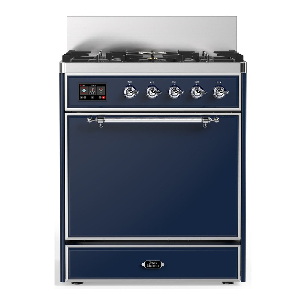 ILVE Majestic III 30" Midnight Blue Dual Fuel Range with 5 Burners Solid Door Liquid Propane