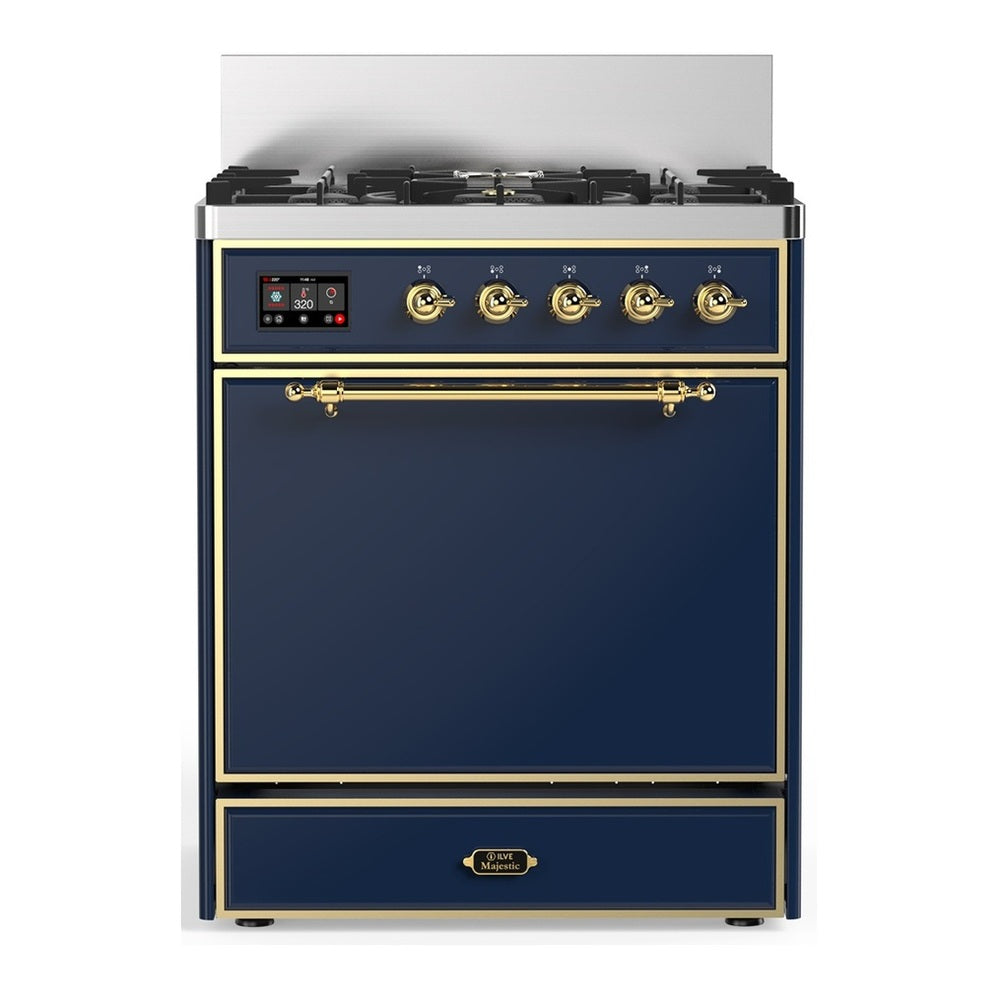 ILVE Majestic III 30" Midnight Blue Dual Fuel Range with 5 Burners Solid Door Liquid Propane