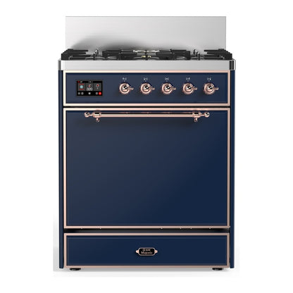 ILVE Majestic III 30" Midnight Blue Dual Fuel Range with 5 Burners Solid Door Liquid Propane