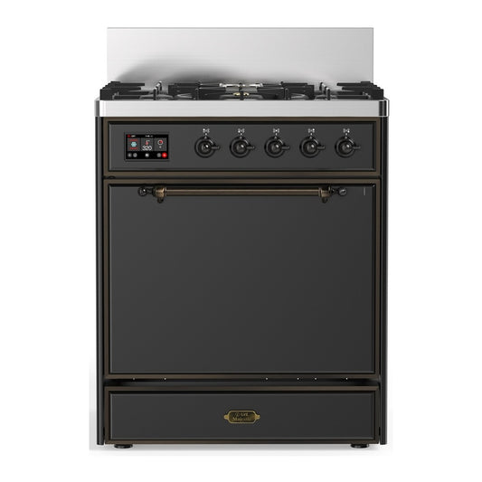 ILVE Majestic III 30" Graphite Matte Dual Fuel Range with 5 Burners Solid Door Liquid Propane