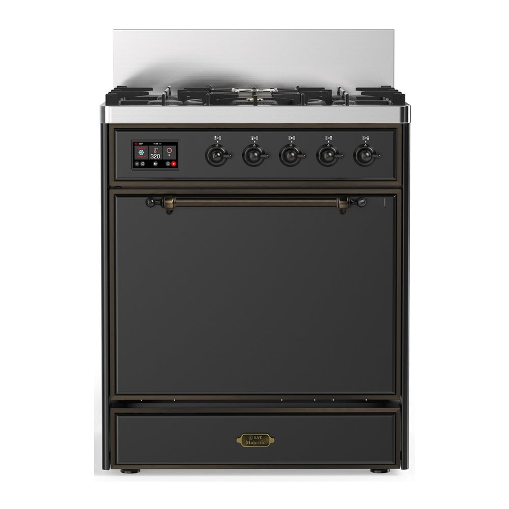 ILVE Majestic III 30" Graphite Matte Dual Fuel Range with 5 Burners Solid Door Natural Gas