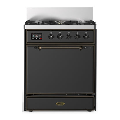 ILVE Majestic III 30" Graphite Matte Dual Fuel Range with 5 Burners Solid Door Natural Gas
