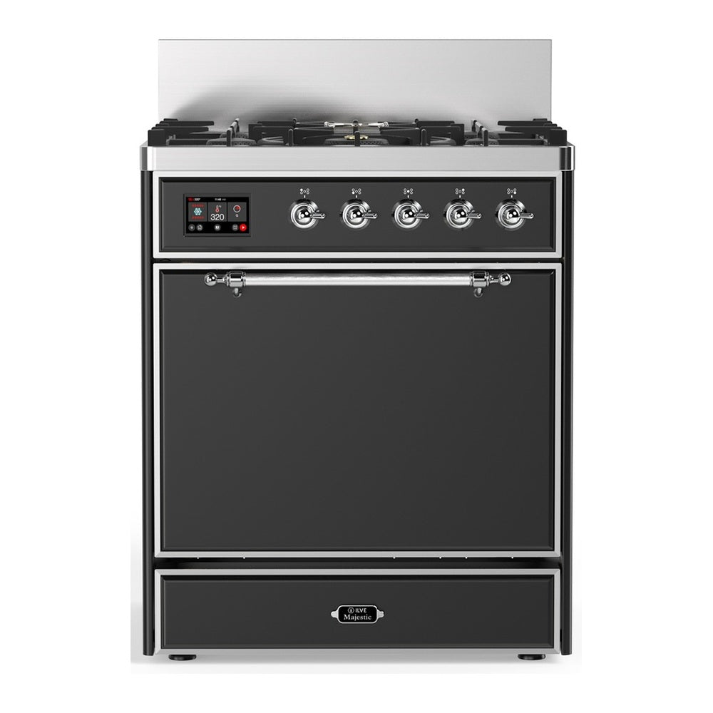 ILVE Majestic III 30" Graphite Matte Dual Fuel Range with 5 Burners Solid Door Natural Gas