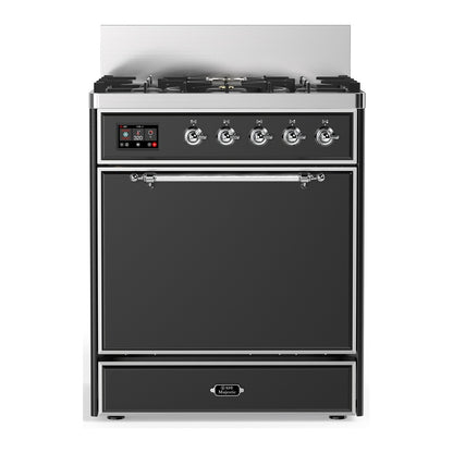 ILVE Majestic III 30" Graphite Matte Dual Fuel Range with 5 Burners Solid Door Natural Gas