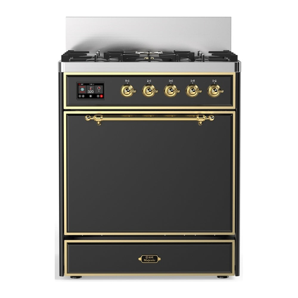 ILVE Majestic III 30" Graphite Matte Dual Fuel Range with 5 Burners Solid Door Natural Gas