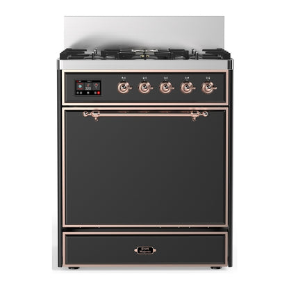 ILVE Majestic III 30" Graphite Matte Dual Fuel Range with 5 Burners Solid Door Natural Gas