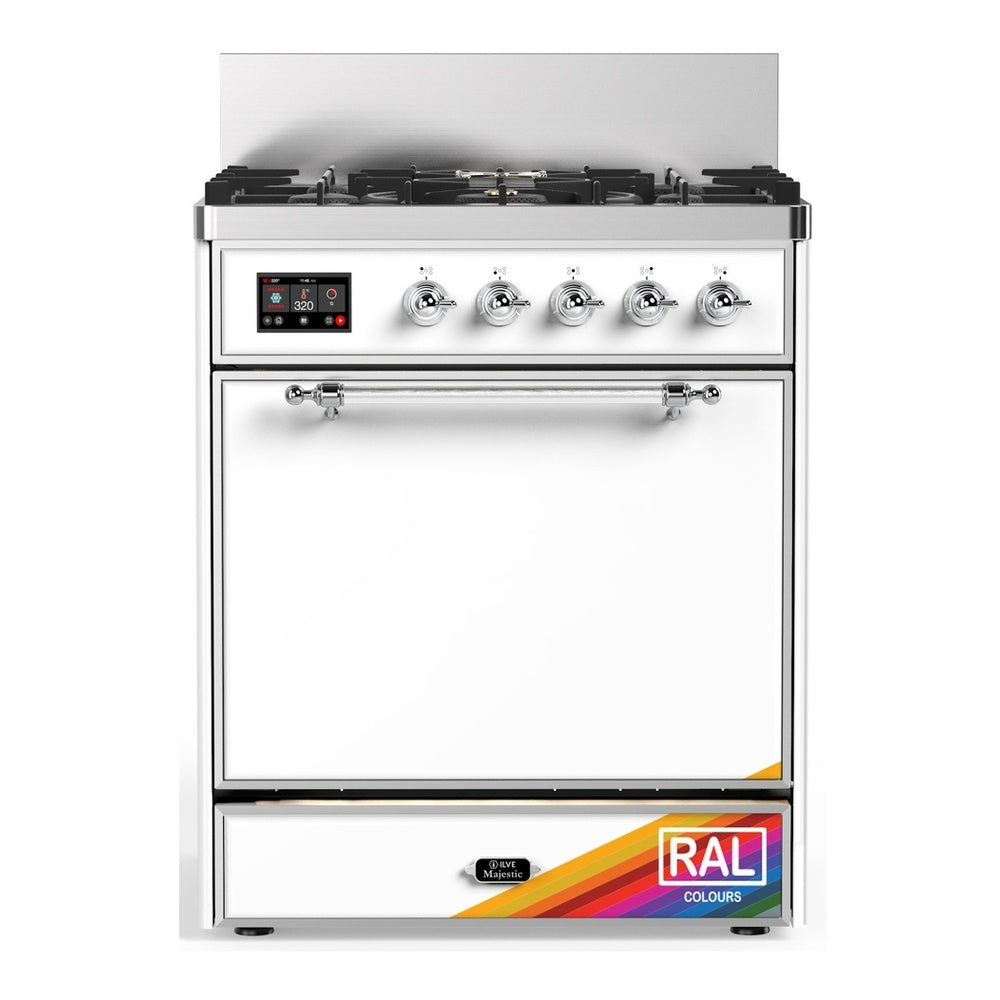 ILVE Majestic III 30" RAL Dual Fuel Range with 5 Burners Solid Door Natural Gas