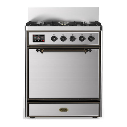 ILVE Majestic III 30" Stainless Steel Dual Fuel Range with 5 Burners Solid Door Liquid Propane