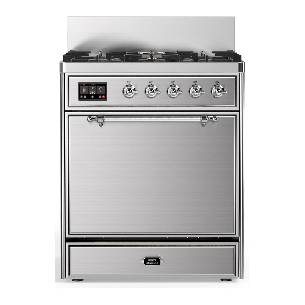 ILVE Majestic III 30" Stainless Steel Dual Fuel Range with 5 Burners Solid Door Liquid Propane