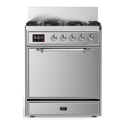 ILVE Majestic III 30" Stainless Steel Dual Fuel Range with 5 Burners Solid Door Liquid Propane