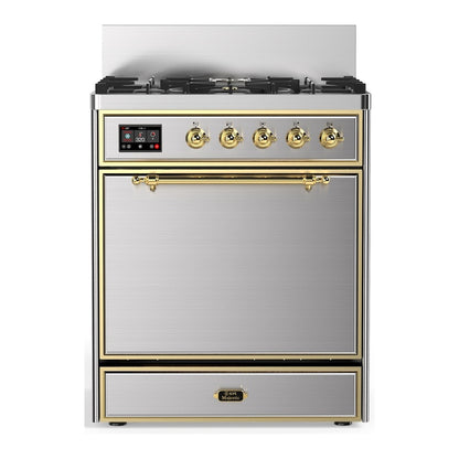 ILVE Majestic III 30" Stainless Steel Dual Fuel Range with 5 Burners Solid Door Liquid Propane
