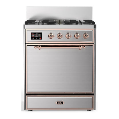 ILVE Majestic III 30" Stainless Steel Dual Fuel Range with 5 Burners Solid Door Liquid Propane