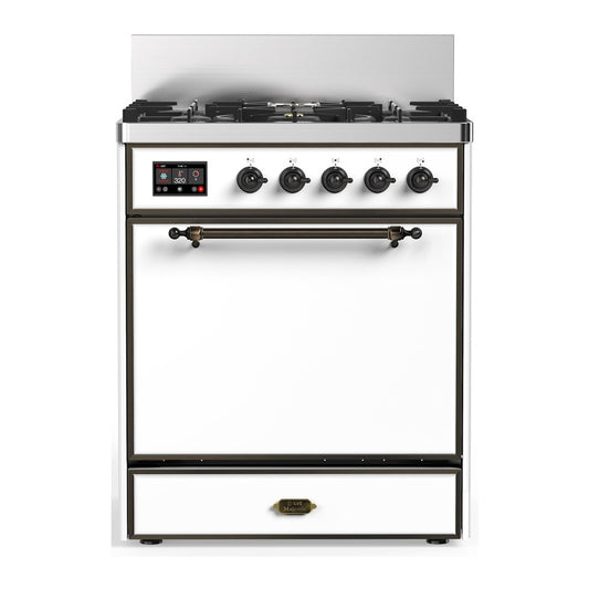 ILVE Majestic III 30" White Dual Fuel Range with 5 Burners Solid Door Liquid Propane
