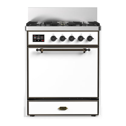ILVE Majestic III 30" White Dual Fuel Range with 5 Burners Solid Door Natural Gas