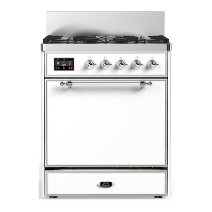 ILVE Majestic III 30" White Dual Fuel Range with 5 Burners Solid Door Liquid Propane