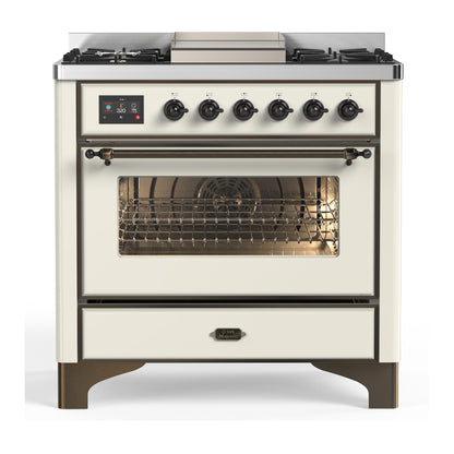 ILVE Majestic III 36" Antique White Dual Fuel Range with 6 Burners and Griddle Triple Glass Door Liquid Propane