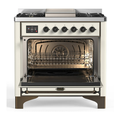 ILVE Majestic III 36" Antique White Dual Fuel Range with 6 Burners and Griddle Triple Glass Door Liquid Propane