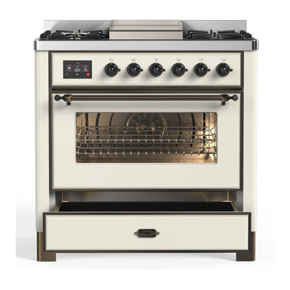 ILVE Majestic III 36" Antique White Dual Fuel Range with 6 Burners and Griddle Triple Glass Door Liquid Propane