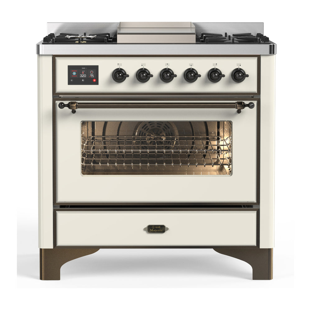 ILVE Majestic III 36" Antique White Dual Fuel Range with 6 Burners and Griddle Triple Glass Door Natural Gas