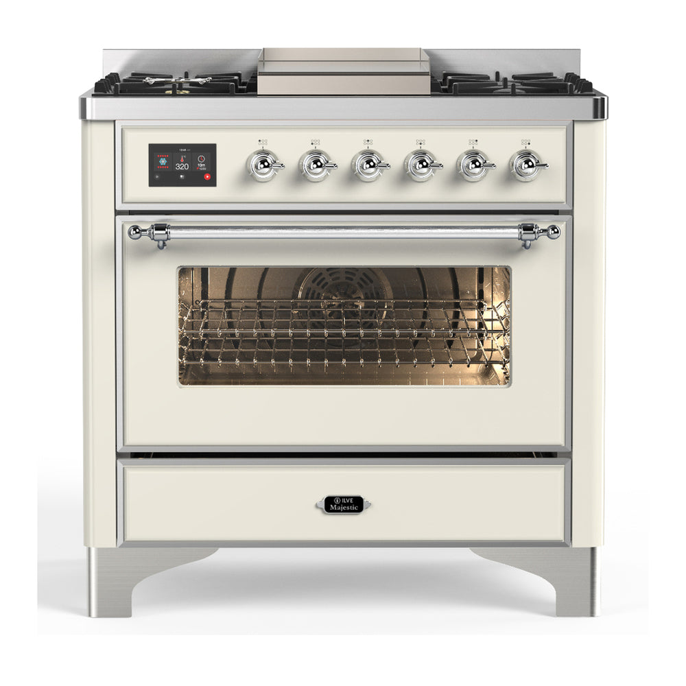 ILVE Majestic III 36" Antique White Dual Fuel Range with 6 Burners and Griddle Triple Glass Door Liquid Propane