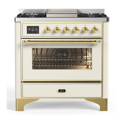 ILVE Majestic III 36" Antique White Dual Fuel Range with 6 Burners and Griddle Triple Glass Door Liquid Propane