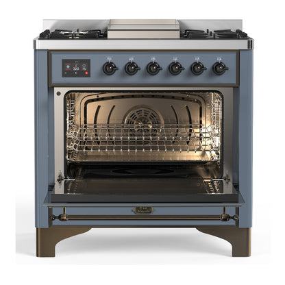 ILVE Majestic III 36" Blue Grey Dual Fuel Range with 6 Burners and Griddle Triple Glass Door Natural Gas