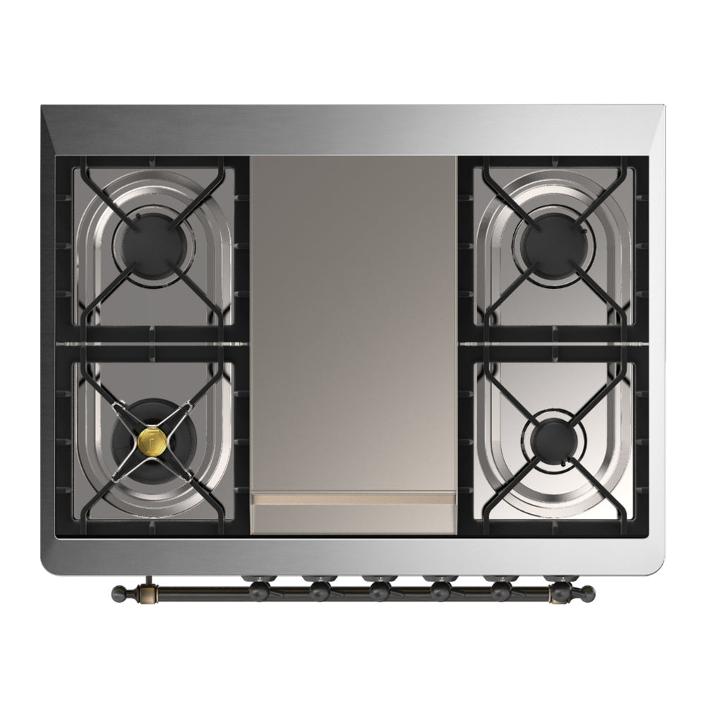 ILVE Majestic III 36" Glossy Black Dual Fuel Range with 6 Burners and Griddle Triple Glass Door Liquid Propane