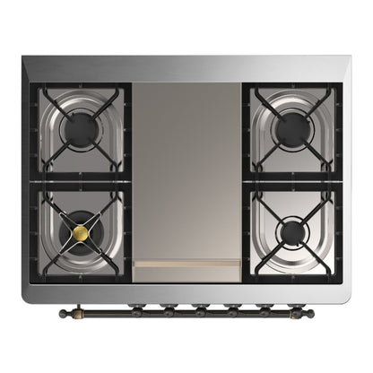 ILVE Majestic III 36" Glossy Black Dual Fuel Range with 6 Burners and Griddle Triple Glass Door Liquid Propane