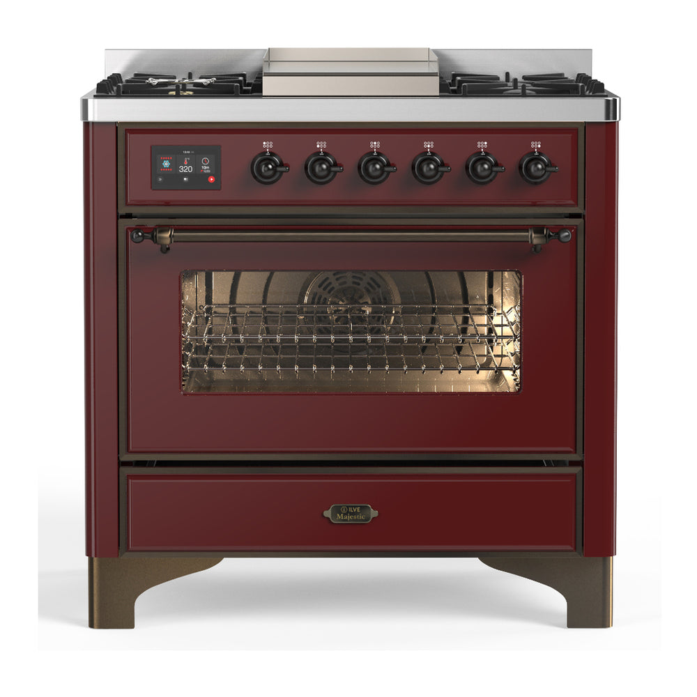 ILVE Majestic III 36" Burgundy Dual Fuel Range with 6 Burners and Griddle Triple Glass Door Liquid Propane