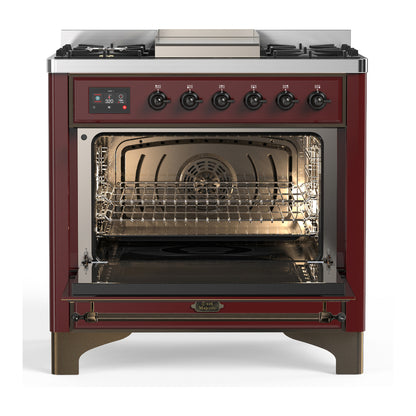ILVE Majestic III 36" Burgundy Dual Fuel Range with 6 Burners and Griddle Triple Glass Door Liquid Propane