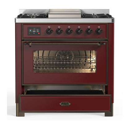 ILVE Majestic III 36" Burgundy Dual Fuel Range with 6 Burners and Griddle Triple Glass Door Liquid Propane