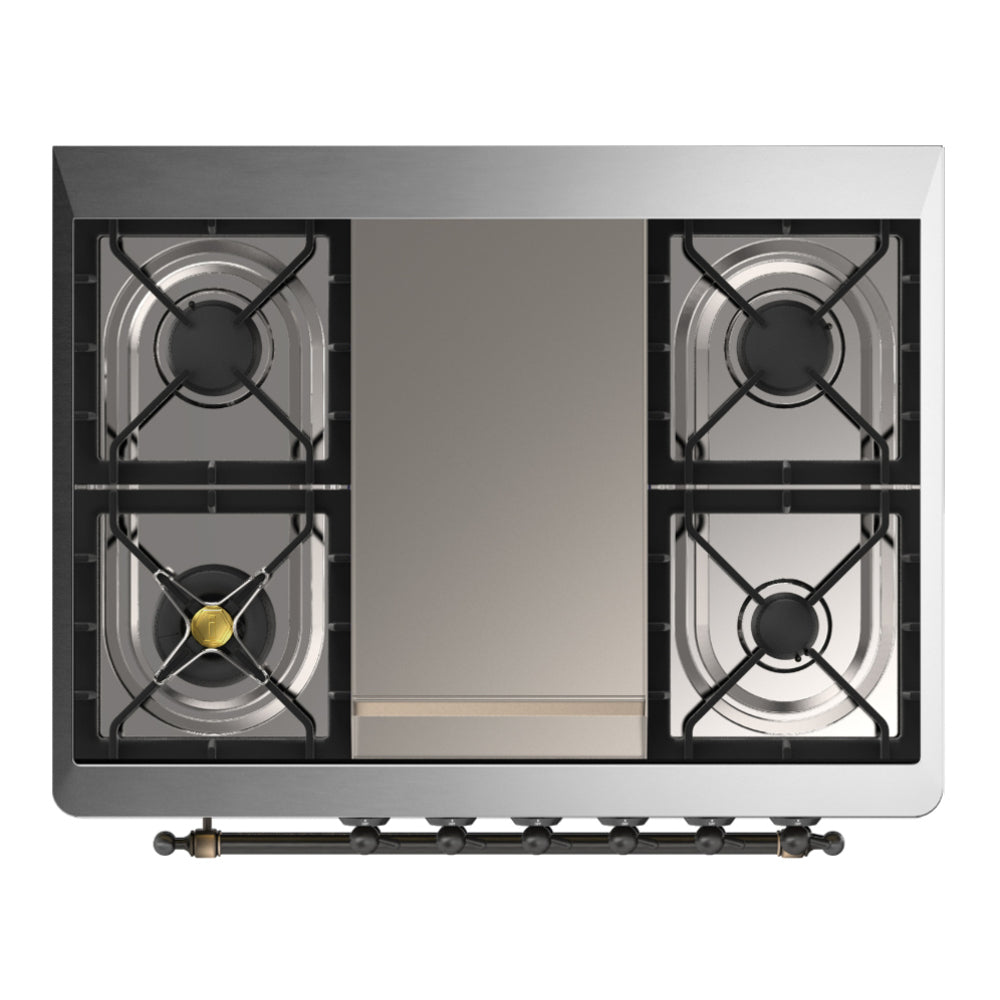 ILVE Majestic III 36" Burgundy Dual Fuel Range with 6 Burners and Griddle Triple Glass Door Natural Gas
