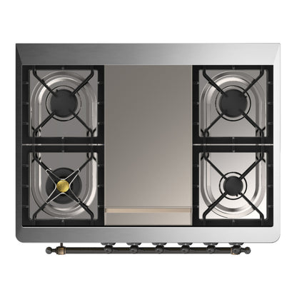 ILVE Majestic III 36" Burgundy Dual Fuel Range with 6 Burners and Griddle Triple Glass Door Natural Gas