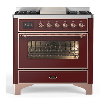 ILVE Majestic III 36" Burgundy Dual Fuel Range with 6 Burners and Griddle Triple Glass Door Liquid Propane