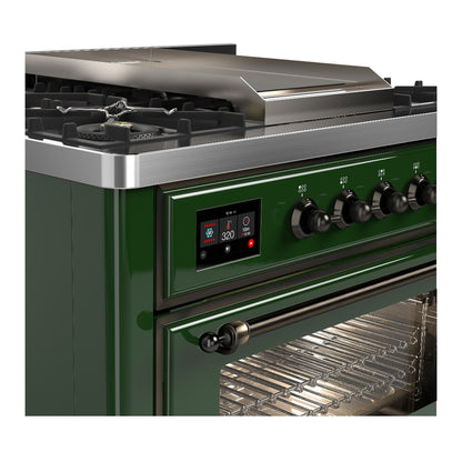 ILVE Majestic III 36" Emerald Green Dual Fuel Range with 6 Burners and Griddle Triple Glass Door Liquid Propane