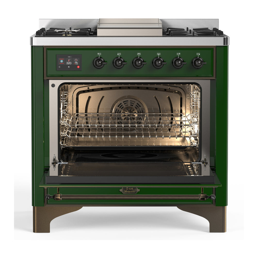 ILVE Majestic III 36" Emerald Green Dual Fuel Range with 6 Burners and Griddle Triple Glass Door Liquid Propane