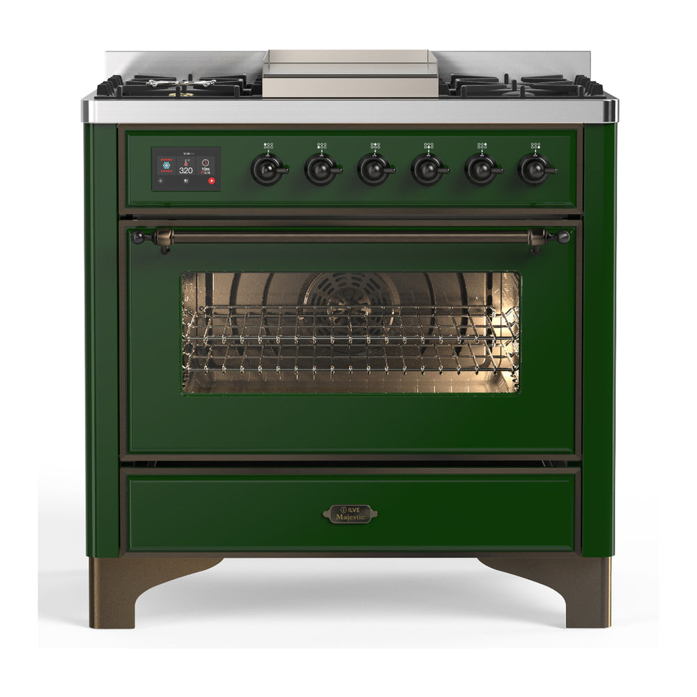 ILVE Majestic III 36" Emerald Green Dual Fuel Range with 6 Burners and Griddle Triple Glass Door Natural Gas