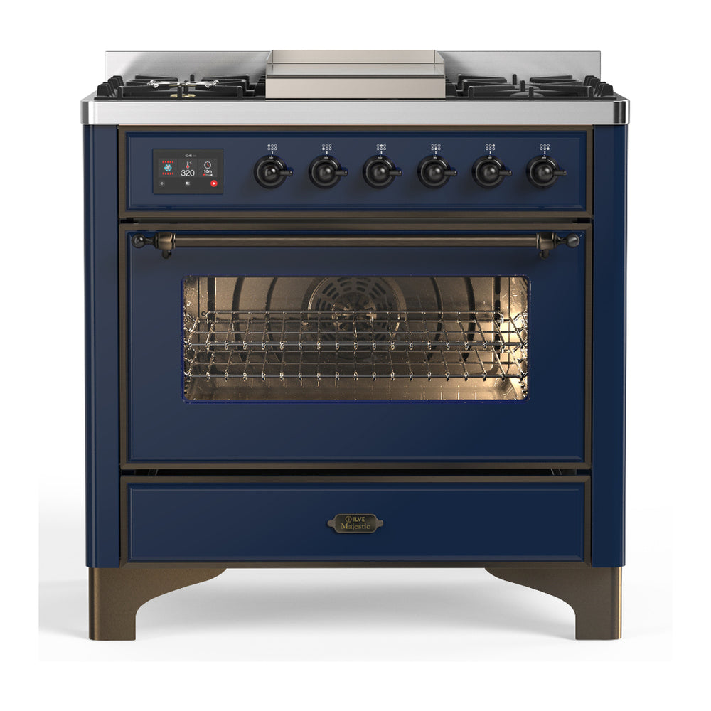 ILVE Majestic III 36" Midnight Blue Dual Fuel Range with 6 Burners and Griddle Triple Glass Door Natural Gas
